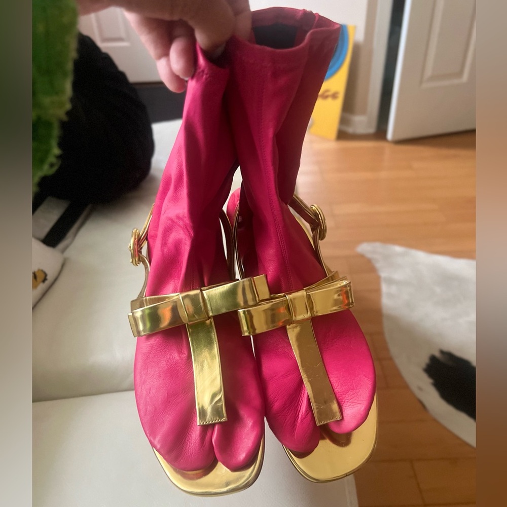 Neon Prada leather sock sandal